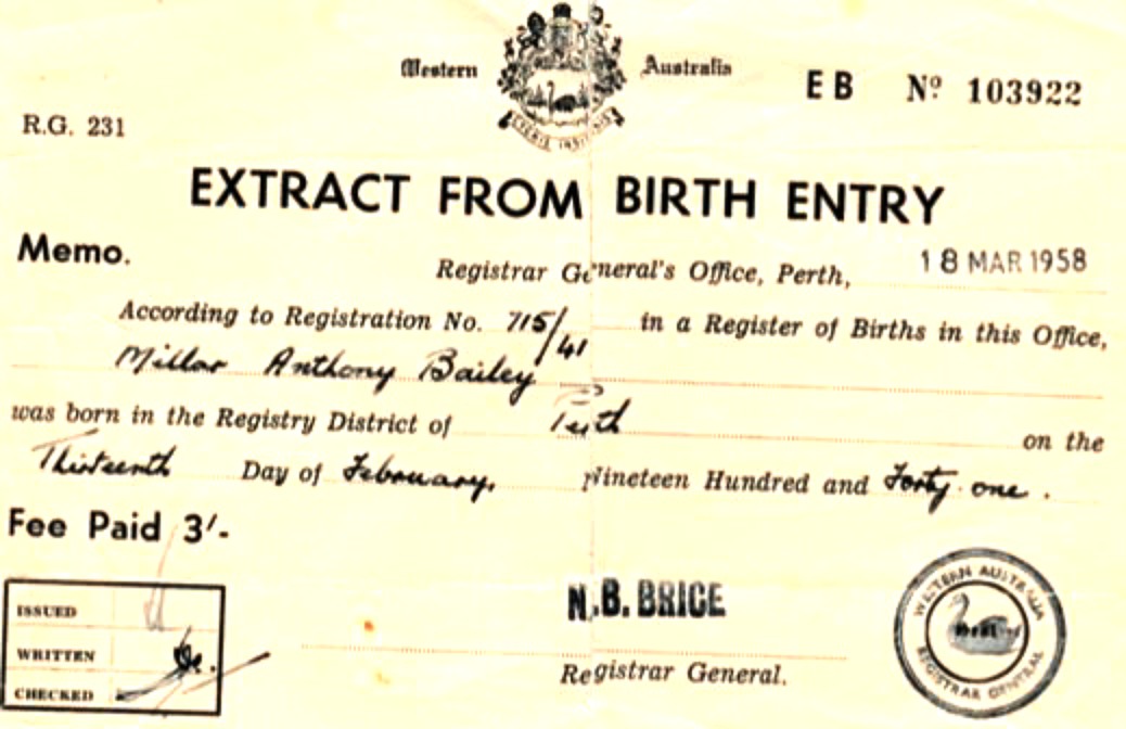 Birth - Millar Anthony Bailey